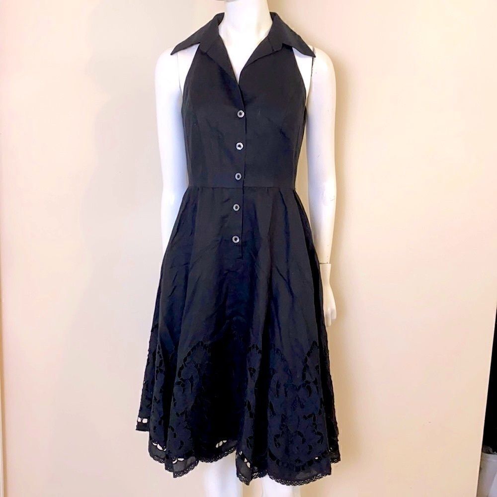 Carmen Marc Valvo Black Eyelet Summer Dress Size 2/4